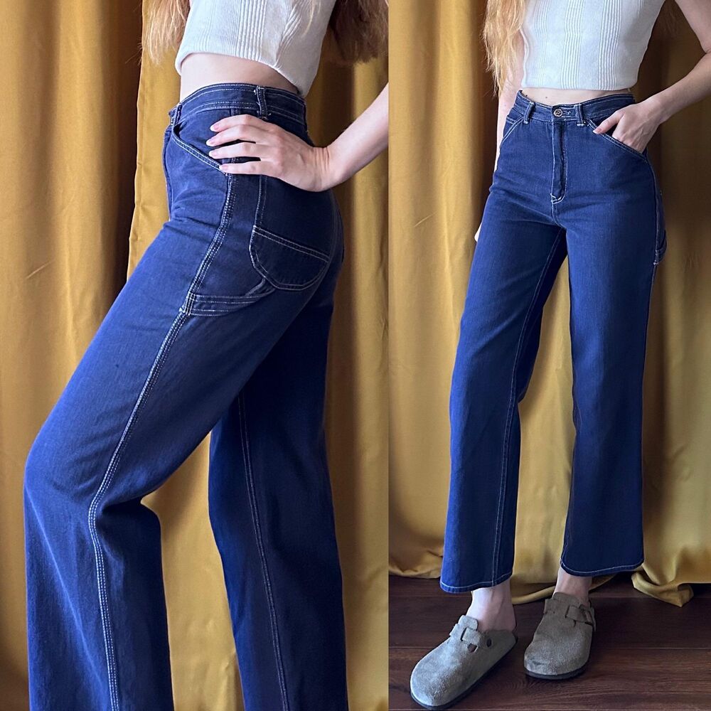 Vintage 70s Nest-ce Pas Carpenter Jeans, High Waisted Dark Wash Cotton Denim, 25